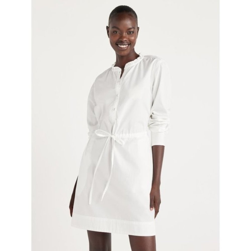 Free Assembly Women’s Ruffle Neck Mini Dress, Sizes XS-XXXL-White